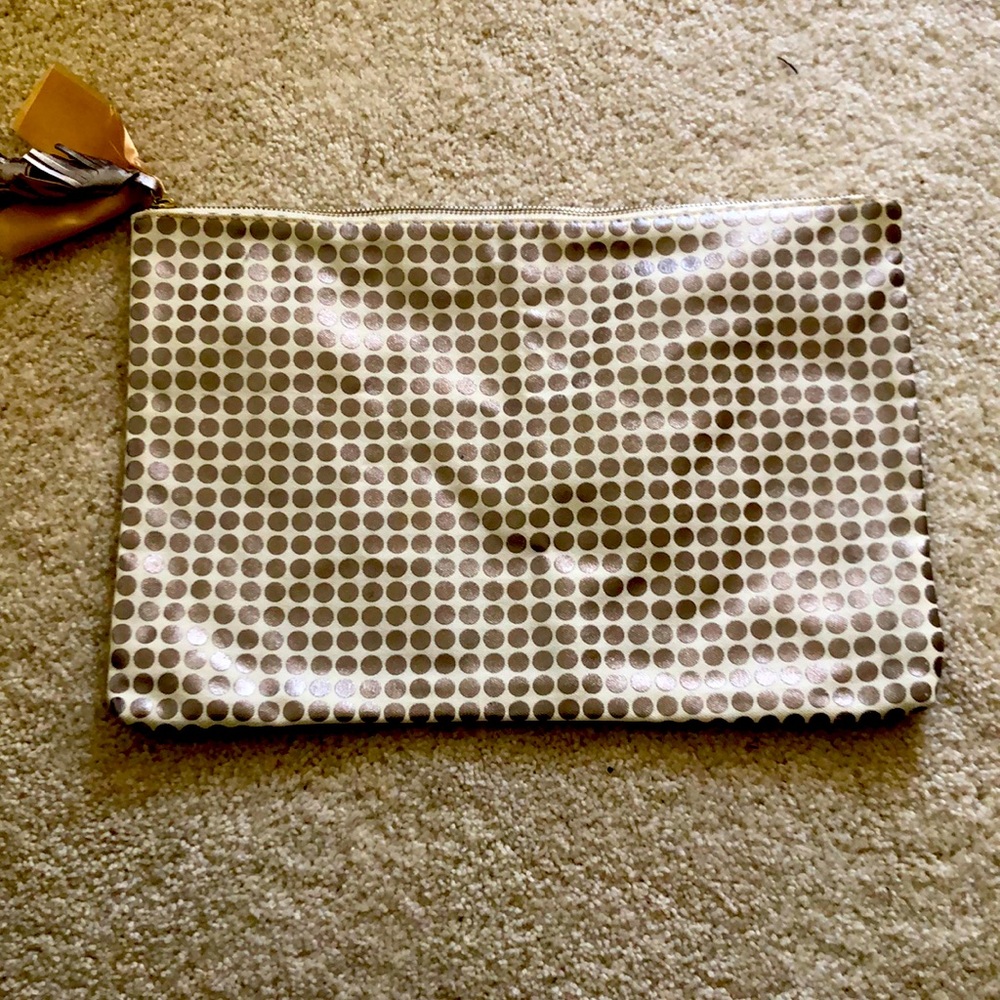 Anthropologie Silver Polka Pouch